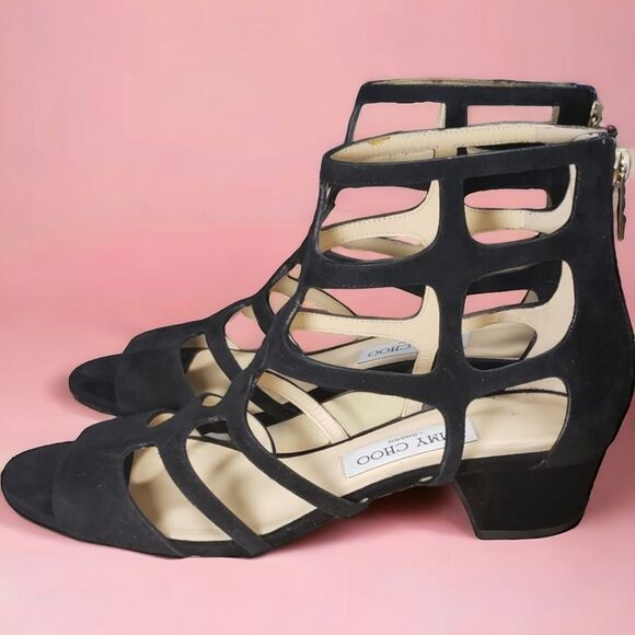 Jimmy Choo Black Parisian Baddie Suede Ren 35 Gladiator - Picture 3 of 13